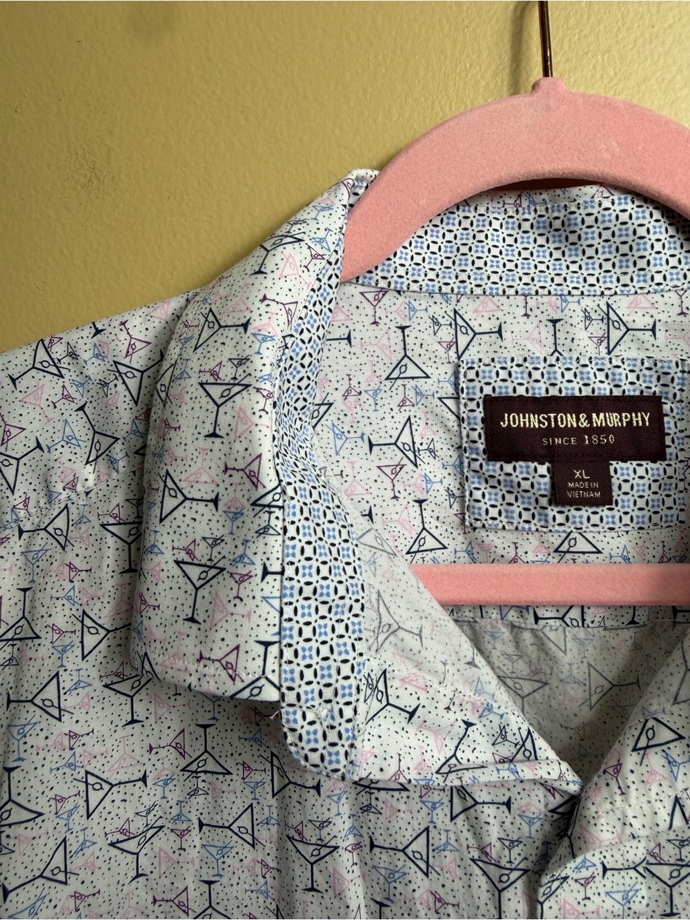Johnston & Murphy Men's XL Long Sleeve Martini Cocktail Print Shirt 100% Cotton